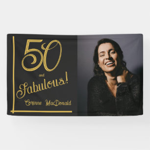 Zwart en gouden 50 & Fabulous 50ste verjaardagsfee Spandoek