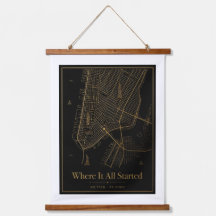 Zwart en gouden aangepaste stadskaart aan de wand