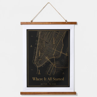 Zwart en gouden aangepaste stadskaart aan de wand hangend wandkleed