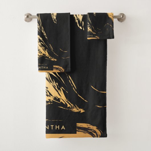 Zwart en gouden Abstract Bad Handdoek (Insitu)