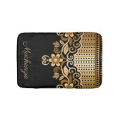 Zwart en Gouden Abstract Bloemen Badmat (Voorkant)