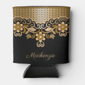 Zwart en Gouden Abstract Bloemen Blikjeskoeler (Voorkant)