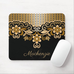 Zwart en Gouden Abstract Bloemen Muismat
