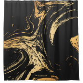 Zwart en gouden Abstract Douchegordijn (Voorkant)