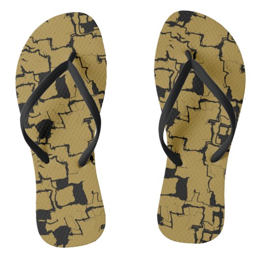Zwart en gouden abstract teenslippers (Voetbed)