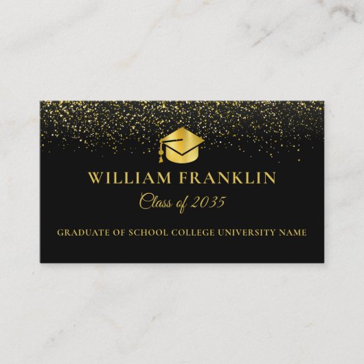 Zwart en gouden afstudeer naam aankondigingskaart informatiekaartje (Voorkant)