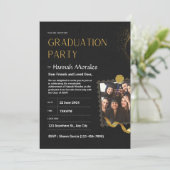 Zwart en gouden Afstuderen, met foto Afstuderen Kaart (Staand voorkant)