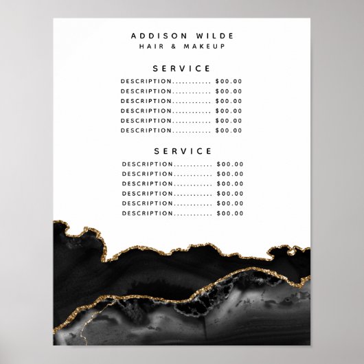 Zwart en gouden agaat marmeren serviceprijs poster (Voorkant)
