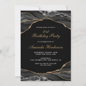 Zwart en gouden agate marmeren uitnodiging (Voorkant)