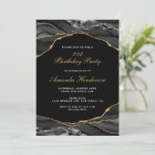 Zwart en gouden agate marmeren uitnodiging (Staand voorkant)