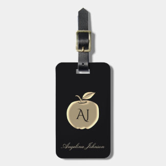 Zwart en gouden appel glamour monogram retouradres bagagelabel