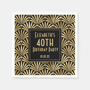Zwart en Gouden Art Deco 40ste Verjaardagsfeest Servet