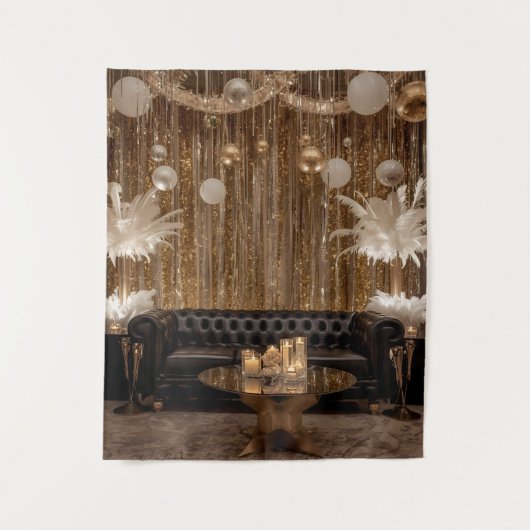 Zwart en gouden Art Deco achtergrond Wandkleed (Voorkant)