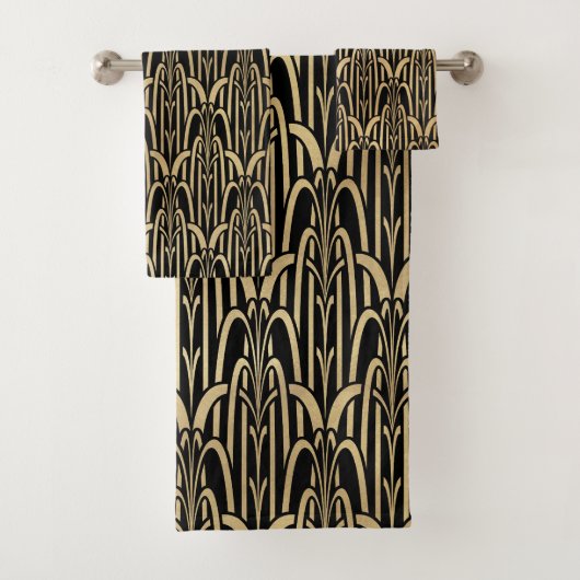 Zwart en gouden Art Deco Bad Handdoek (Insitu)