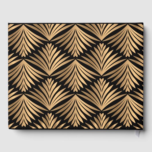 Zwart en gouden Art Deco bloemige Gatsby-huwelijk Gastenboek (Achterkant)