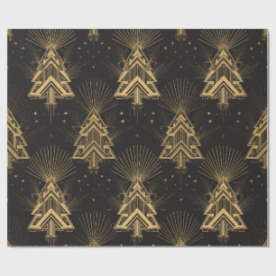 Zwart en gouden Art Deco kerstboom Cadeaupapier
