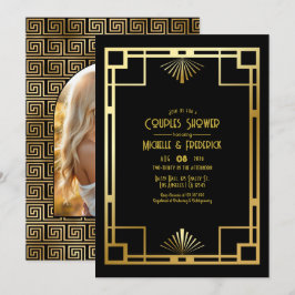 Zwart en gouden Art Deco koppel bruisfeest foto Kaart