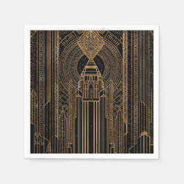 Zwart en gouden Art Deco papieren servet