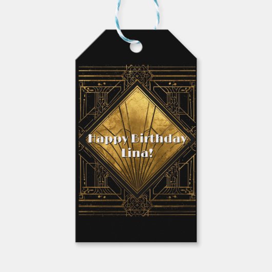 Zwart en gouden Art Deco papieren servetten Cadeaulabel (Voorkant)