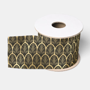 Zwart en gouden Art Deco-patroon Palmbladmotief Grosgrain Lint