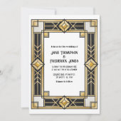 Zwart en gouden Art Deco QR-code RSVP-huwelijk Kaart (Voorkant)