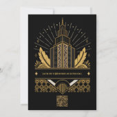 Zwart en gouden Art Deco QR-code RSVP-huwelijk Kaart (Achterkant)