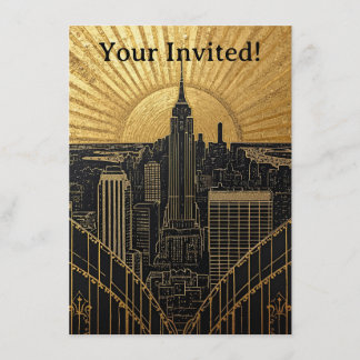 Zwart en Gouden Art Deco Uitnodiging