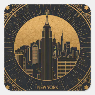 Zwart en gouden Art Deco Vierkante Sticker