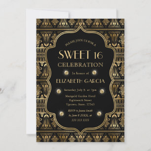 Zwart en gouden Art Deco vintage lijst Sweet 16 Kaart
