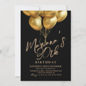Zwart en gouden ballon 30ste verjaardagsfeest kaart (Voorkant)