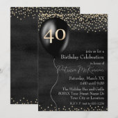 Zwart en Gouden Ballon 40e Verjaardag Kaart (Voorkant / Achterkant)