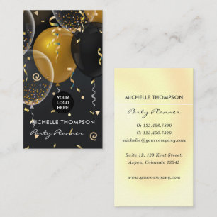 Zwart en gouden ballon feest planner visitekaartje