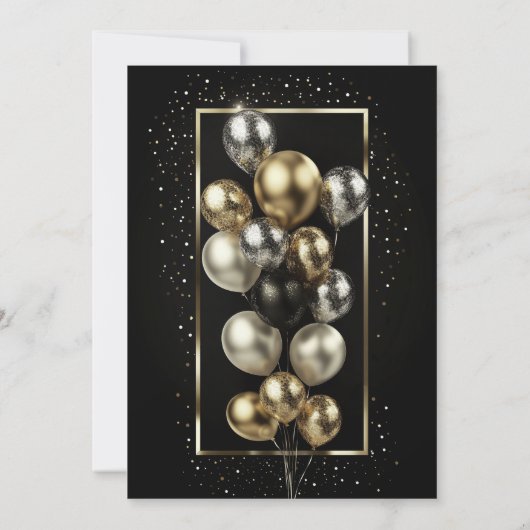 Zwart en Gouden Ballonnen 75e Verjaardagsfeestje Kaart (Achterkant)