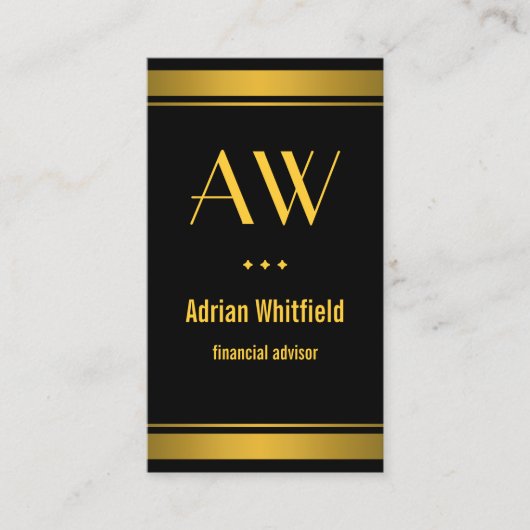 Zwart en Gouden Barranden Verticale Accountant Visitekaartje (Voorkant)
