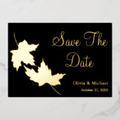 Zwart en Gouden bladeren Herfst Sla de datumkaart Folie Feestdagenkaart (Voorkant)