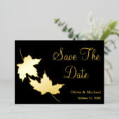 Zwart en Gouden bladeren Herfst Sla de datumkaart Folie Feestdagenkaart (Staand Voorkant)