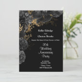 Zwart en gouden bloem bruiloft jubileumfeest kaart (Staand voorkant)