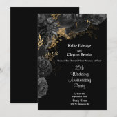 Zwart en gouden bloem feestelijke huwelijksjubileu kaart (Voorkant / Achterkant)