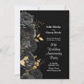 Zwart en gouden bloem feestelijke huwelijksjubileu kaart (Voorkant)