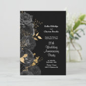 Zwart en gouden bloem feestelijke huwelijksjubileu kaart (Staand voorkant)
