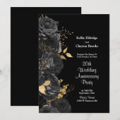 Zwart en gouden bloem feestelijke huwelijksjubileu kaart (Voorkant / Achterkant)