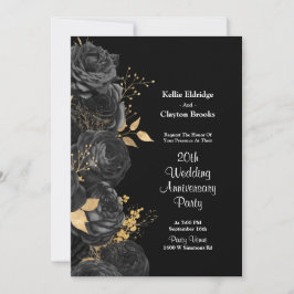Zwart en gouden bloem feestelijke huwelijksjubileu kaart