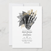 Zwart en gouden bloem gotische trouw-QR-code Kaart (Voorkant)