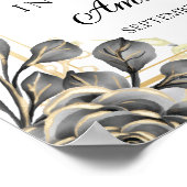 Zwart en Gouden Bloem Marmer Liefdevolle Herinneri Poster (Hoek)