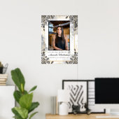 Zwart en Gouden Bloem Marmer Liefdevolle Herinneri Poster (Thuiskantoor)