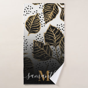 Zwart en Gouden Bloemen Badhanddoek