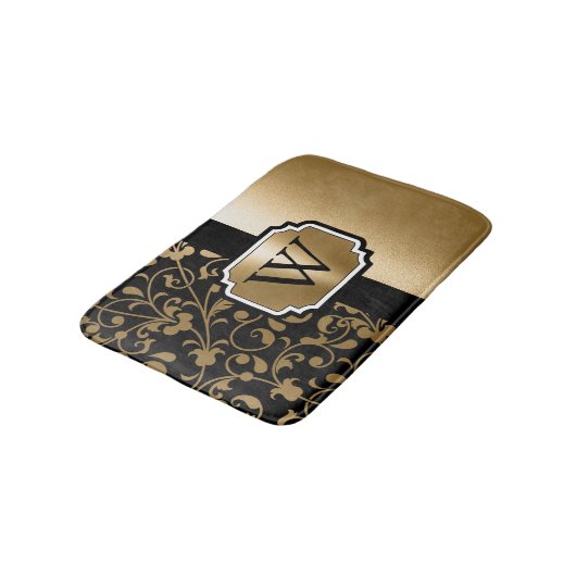 Zwart en Gouden  Bloemen Badmat (Gekanteld)
