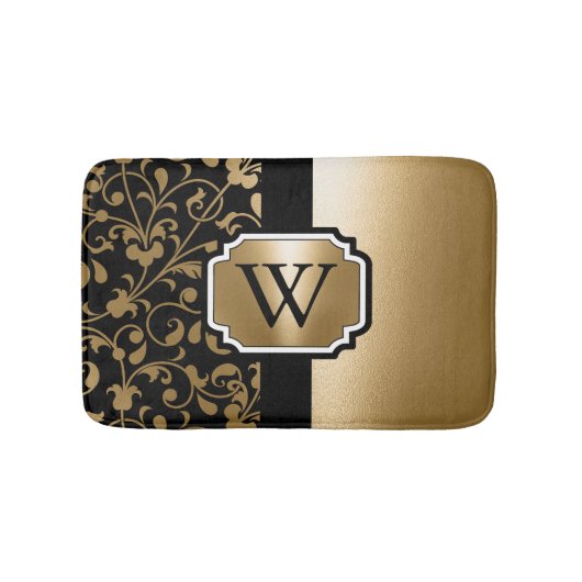Zwart en Gouden  Bloemen Badmat (Voorkant)
