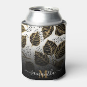 Zwart en Gouden Bloemen Blikjeskoeler (Blikje Voorkant)