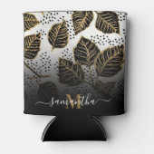 Zwart en Gouden Bloemen Blikjeskoeler (Voorkant)